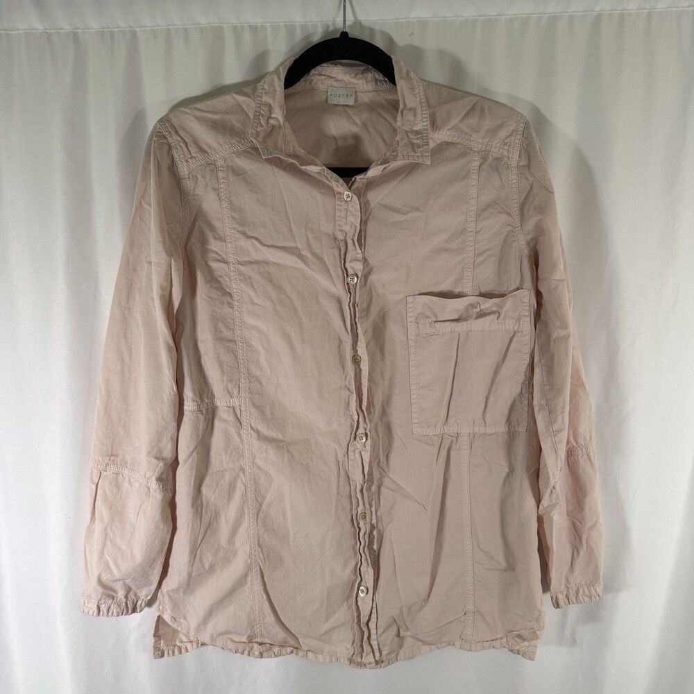 Poetry Blouse Women's 2 Pink Button Up Long Sleeve Silk Cotton Blend Collared